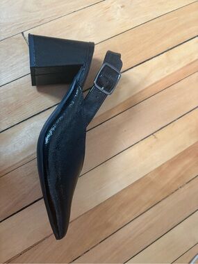 Black Patent Slingback Block Heel Mule